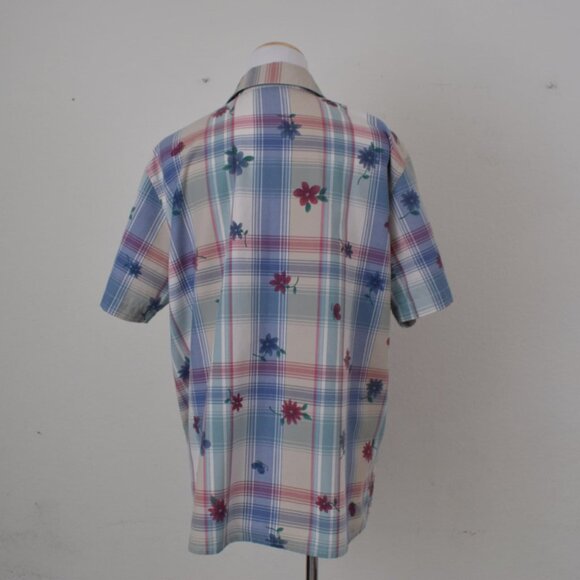 Vintage 80s Floral/Plaid Blouse - Picture 3 of 10